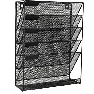 5-Tier Wall Mounted Magazine File Rack Mesh Organizer For Papers Letter Document • £21.99
