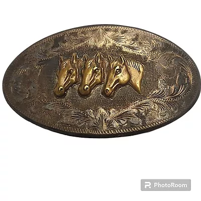 Old 1950s VOGT 3 HORSE Belt Buckle STERLING SILVER Taxco Mexico  • $365