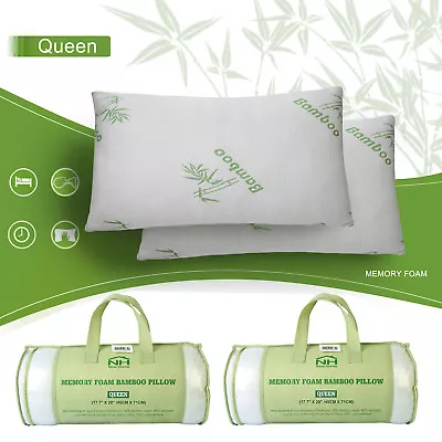 2 Pack Bamboo Memory Foam Pillow Hypoallergenic Bed Cool Comfort Queen Size • $43.99