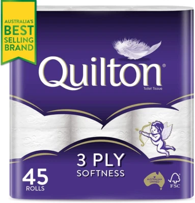 $26.35 • Buy Toilet Paper 45 Rolls Quilton 3 Ply White Soft Tissue Bulk