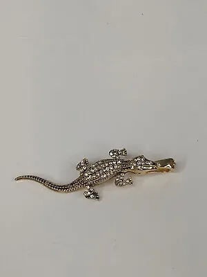 Lizard Alligator Crocodile Gold Tone Rhinestones Pendant Marked RMN Magnetic • $13.99