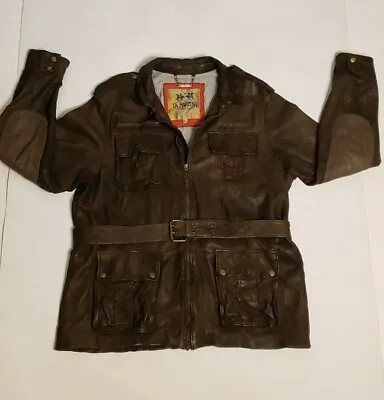 Mens La Martina Argentina Applique Logo Hunting Leather Jacket XL Brown Jacket • $99