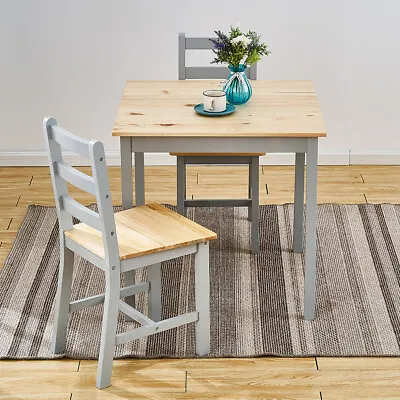 £119.99 • Buy Solid Wooden Grey Dining Table And 2 Chairs 2 Seater Set Kitchen Room Home New