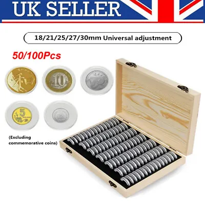 100/50Pcs Wooden Antioxidative Storage Box Commemorative Coin Collection Case • £16.84