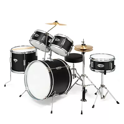 Junior Drum Set With Brass Cymbals - 5-Piece Starter Kit - Black • $158.95