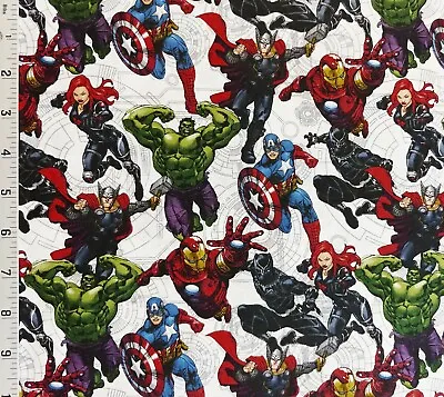 $4.30 • Buy Marvel Avengers Unite Cotton Fabric Thor Hulk Black Widow Captain Iron Springs