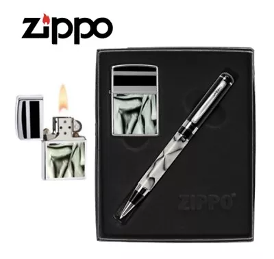 Zippo Black Chrome Classic Style Lighter And Pen Gift Set For All Occasions Rare • $92.10