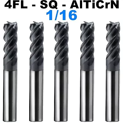 5 PCS 1/16  4 Flutes Square 45° Helix Carbide End Mill Bits AlTiCrN Coated • $25