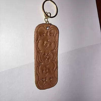Genuine Leather Key Chain Ring Stamped Tooled TANDY New Vintage 6 X 1.5  • $6.99