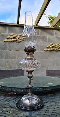Original Victorian Evered Silver Plated Cut Glass Oil Lamp Font Base Burner • £95