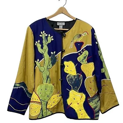 Vintage Indigo Moon Women's Jacket Embroidered Cactus Theme Sz 1X • $31.45