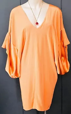 TIGERLILY Orange Smock Mini Dress Draped Sleeves Silk Size 12 Preloved • $65