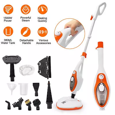 12-in-1 Hot Steam Mop Cleaner Upright &Handheld HardFloor Carpet Steamer Garment • £37.99