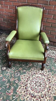 William IIII Period Rosewood & Olive Green Leather Library Chair • £375