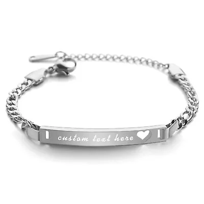 Personalized Love Heart Figaro Link Chain Bracelet Engraved Custom For Men Women • $11.99