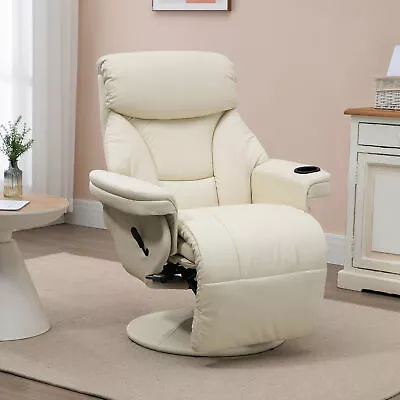PU Leather Manual Recliner Armchair W/ Cup Holder Pocket For Living Room Cream • $243.99