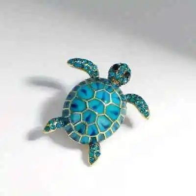 Vintage Rhinestone Turtle Brooch Men Stylish Animal Pin For Any Occasion Blue • $15.98