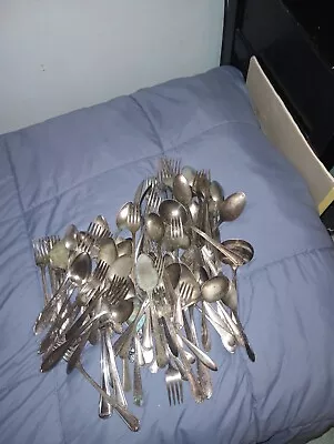 Large Lot Of Vintage Silverplate Silverware. Various Brands 88 Pieces  • $50