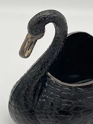 Vintage LE Smith Black Amethyst Glass Swan Dish Planter Candy Dish Sponge Holder • $25.99