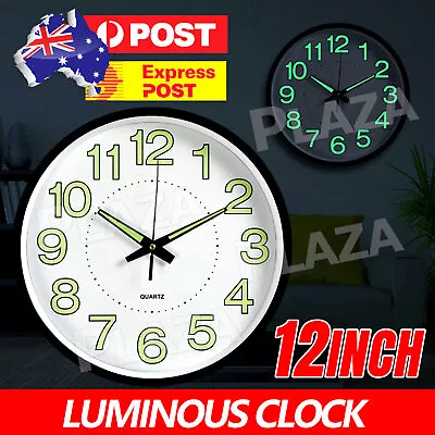 $20.95 • Buy Luminous Quartz Wall Clock Decor Silent Non Ticking Night Glow In The Dark 12 