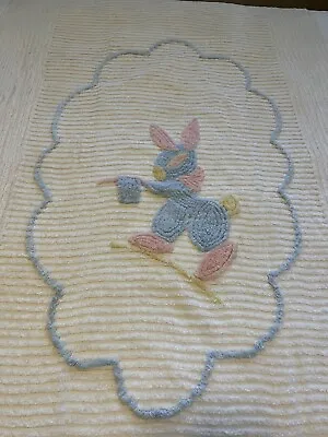 Vintage Chenille Baby Bed/Crib Bedspread Blue/pink Bunny 61” X 38” • $36