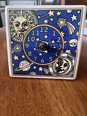 1995 Santa Barbara Ceramic Design Tile Clock - 4 In Square - Sun Moon Stars • $20