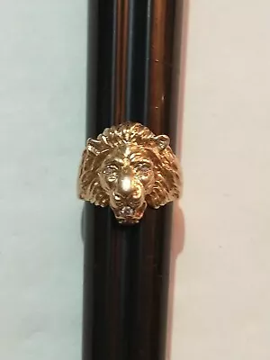 Vintage 14K & Diamond Lyons Head Ring Size 8.5 • $890