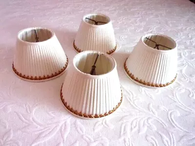 Light Cream Pleated Fabric W/Pink/Gold Trim Mini Clip On Lamp Shades--4 • $12