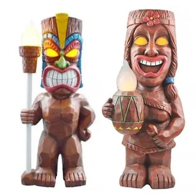 Solar Powered LED Tiki Light Solar Totem Figurine Ornaments Hawaiian Angry Totem • £11.92