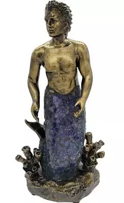 Merman Low Light Blue/Green Crackle Glass Accent Table Lamp Male/Man Mermaid • $40.11