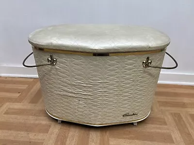 Vintage Vinyl Hamper Mid Century Modern White Bathroom Storage 50s Decor Eichler • $59.99