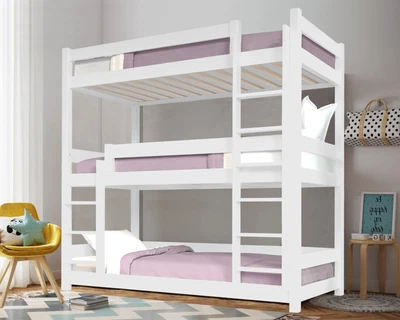 £329.95 • Buy Triple Bunk Beds High Sleeper Kids Children Pine Wooden Bed Frame With Stairs