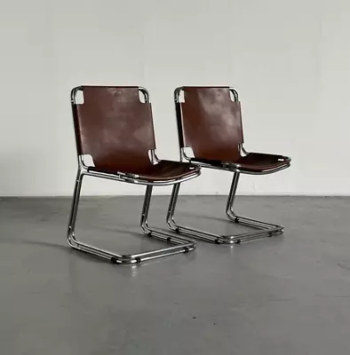 Pair Of Saddle Leather And Chrome Cantilever Chairs In Style Of Pascal Mourgue • £554.42