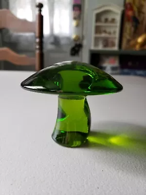 Vintage Viking Glass Green Mushroom Paperweight - 3.5  Cap - 3  Tall • $56