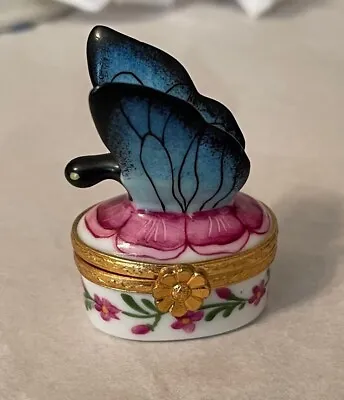Mini Butterfly Limoges Box Porcelain Figurine Hand Painted • $150