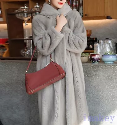 Winter Lady's Mink Fur Hooded Mid Long Hooded Luxury Furry Coat Warm Praka 2022 • $125.49