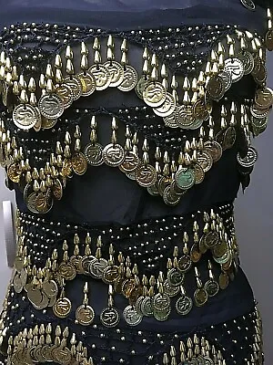 Mardi Gras Black & Gold Fancy Dress Belly Dancing Outfit 8 10 12 • £10.99