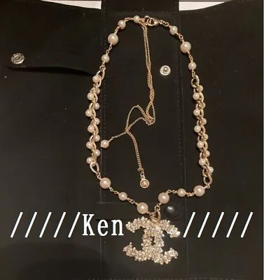 CHANEL Necklace Chain AUTH Coco Vintage Rare CC Choker Logo Gold 42cm Pearl  F/S • $1580.99