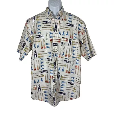 Vintage Nautica Rowing Crew Camp Shirt Mens Medium Hawaiian Shirt Oars Rower • $23.99