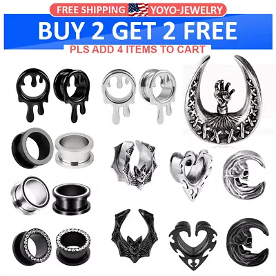 2pcs 316L Steel Punk Saddle Ear Spreader-Flesh Tunnels-Ear Gauge Plugs Expander • $11.99