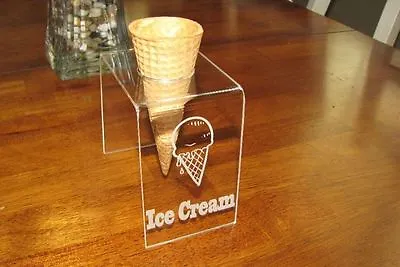 £7.69 • Buy Engraved Acrylic Single Ice Cream Cone Holder Tray Display Stand Rack Wedding