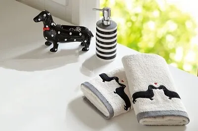 New Dachshund 4 Pc Bath Accessory Set 2 Hand Towels Ring Holder And Soap Dispbb • $40