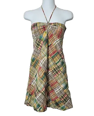 Ann Taylor LOFT Dress Womens 0 Multicolor Madras Plaid Halter A Line Cotton • $27.95