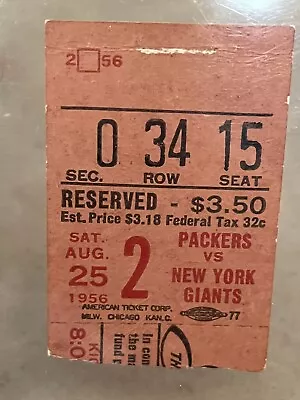 Green Bay Packers Vs. New York Giants 1956 Football Game Ticket Stub • $99.99