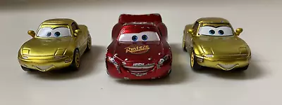 Disney Pixar Cars Movie Lightning McQueen + Gold Mia & Tia Mazda Miata Diecast • $26.64