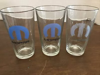 Mopar Drinking Glasses Set Of 3 Clear With Blue M 5.75” • $15