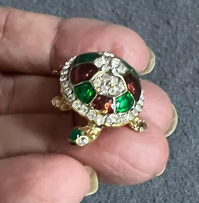 Vintage Bedazzled Turtle Brooch Enameled & Crystals 1 1/8  X 7/8  • $4.99