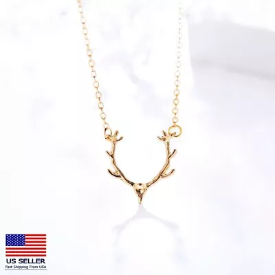 Fashion Women Chain Jewelry Necklace Gold Christmas Elk Antlers Pendant • $5.99