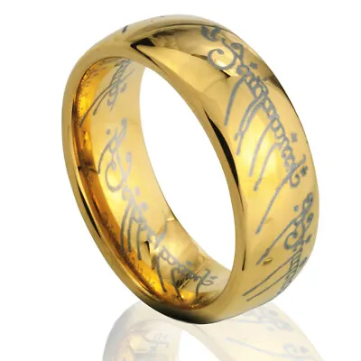 Tungsten 18k Gold IP Dome One Men Jewelry Band Promise Lord Of The Elvish Rings • $13.56