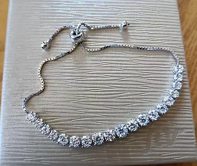 New Bella Luce Simulated Diamond Adjustable Tennis Bracelet Cz Sterling Silver • $27.85